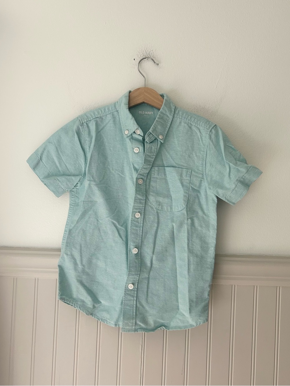 Old Navy Boys Small 6–7 Light Aqua Short Sleeve Button Down Cotton Shirt